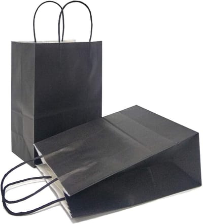 Set van 25 Zwarte Kraft Papieren Geschenktassen met Handvatten – Medium Cadeautas