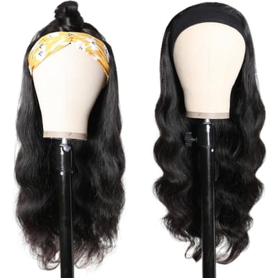 Perruque Bandeau Ondulée Bouclée pour Femmes Turban Bandeau Tendance Perruque en Fibre Haute Température black