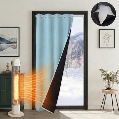 MUPOO Isolerend Verduisterend Gordijnen Kant en Klaar met Ringen 405gsm 110x203 cm - Verduisterend Thermisch Waterdicht & Winddicht - Blackout Overgordijnen voor Trappengat,Voordeur&Achterdeur -blauw-2 stuks