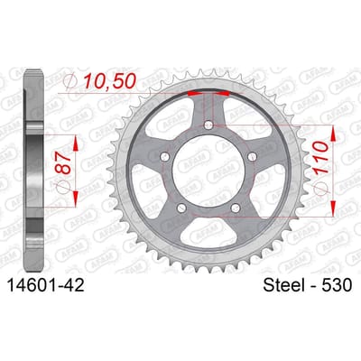 Stalen tandwiel Afam 530 42 dents