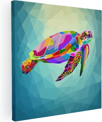 Artaza Canvas Schilderij Zeeschildpad - 30x30 cm - Klein - Abstracte Wanddecoratie - Muurdecoratie Woonkamer - Kamer Accessoires