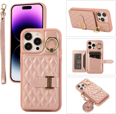 Telefoonhoesje geschikt voor Apple iPhone 16 Pro – Hoesje, Portemonnee én Tas in 1 – Met Schouderband – Roze