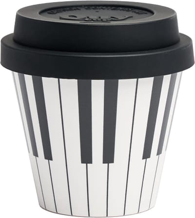 Quy Cup - 90ml Ecologische Reis Beker - Espressobeker “Piano” met Zwart Siliconen deksel 7x7x7cm