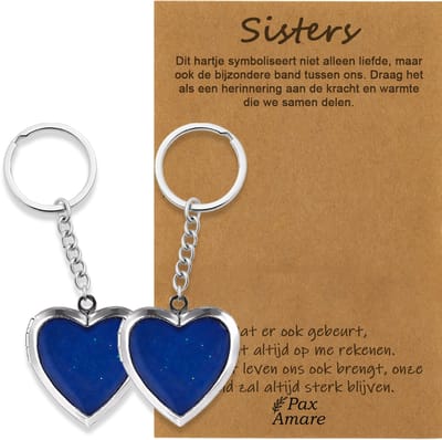 BFF Sleutelhanger voor 2 'Sisters' - Medaillon verandert van kleur - Sleutelhangers op Cadeau Kaartje - Zilverkleurig - Vriendschap Symbool - Pax Amare