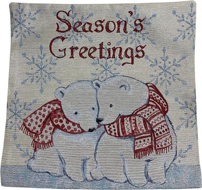 Kussenhoes - Kerst - Luxe gobelinstof - Ijsberen - Seasons's Greetings - Ice bear - Ijsbeer - Little Bear - 45 cm
