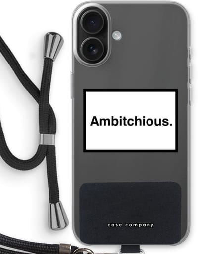 Case Company® - Hoesje met koord geschikt voor iPhone 16 Plus hoesje met Koord - Ambitchious - Telefoonhoesje met Zwart Koord - Bescherming aan alle Kanten en Over de Schermrand