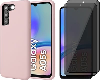 Hoesje geschikt voor Samsung Galaxy A05s - 2x Privacy Screenprotector Volledig Dekkend Glas - Mat Back Case Roze