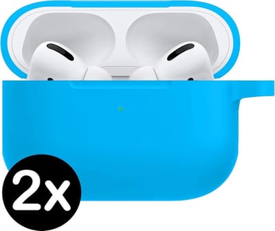 Hoesje - 2 Stuks - Geschikt voor Apple Airpods Pro - Siliconen Hoes met Clip - Silicone Case Cover - Lichtblauw