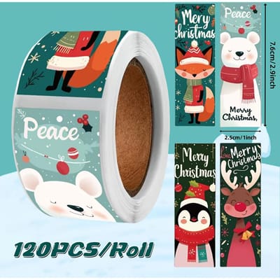 120pcs Autocollant Joyeux Noël Autocollants Sceau Emballage Cadeau Design Festif Sceau Auto-Adhésif Boîte Cadeau Sac Autocollants Décoration de Fête 2.5cmx7.6cm white