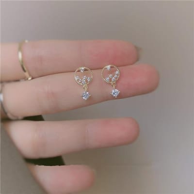 Boucles d'oreilles à tige en argent sterling 925 avec pampilles en cristal et gouttes d'eau creuses plaquées or 14 carats pour femmes, bijoux d'anniversaire à la mode or