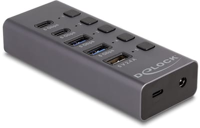 Delock USB 5 Gbps Hub with 2 x USB Type-A and 2 x USB Type-C™ female and 1 x Fast Charging Port + Switch