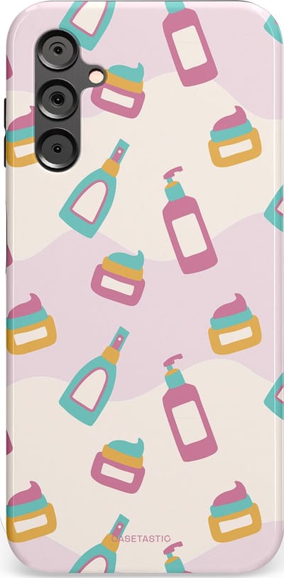 Casetastic Hoesje Geschikt voor Samsung A14 (5G/4G) - Stijlvolle Beschermende Duo-layer Case - Bubbels & Borstels - Clean Girl - Makeup