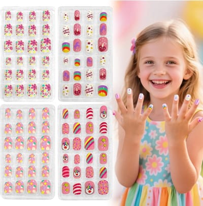 Dailygoods- Kunstnagels 96 Stuks - Zelfklevende Plaknagels - Kunstnagels Kinderen - Valse Nagels Set - Meisjes Opdruknagels - Eenvoudig Te Gebruiken