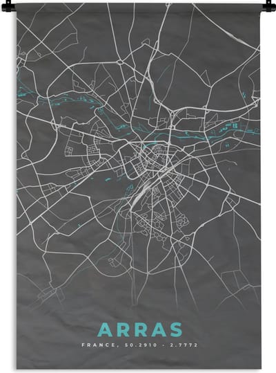 Wandkleed - Wanddoek - Frankrijk - Kaart - Arras - Plattegrond - Stadskaart - 120x180 cm - Wandtapijt