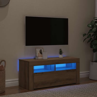 vidaXL - Tv-meubel - met - LED - 90x35x40 - cm - bewerkt - hout - artisanaal - eiken
