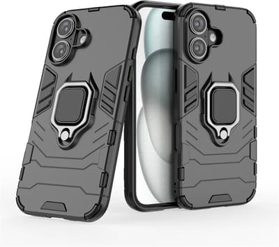 MobyDefend Hoesje - Geschikt voor iPhone 16 Plus - Dubbelgelaagde Pantsercase Met Standaard - Zwart