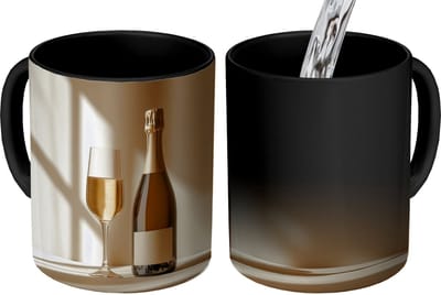 Magische Mok - Foto op Warmte Mokken - Koffiemok - Champagne - Beige - Schaduw - Bubbels - Magic Mok - Beker - 350 ML - Theemok