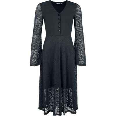 Jawbreaker - Gothic Maxi-jurk - Lace Button Front Midi Dress - XS tot 3XL - voor Vrouwen - zwart