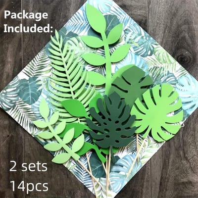 1e zomerfeest taartdecoratie tropisch palmblad groen blad verjaardagstaart plaquette thema feestdecoratie plaquette 1Set green