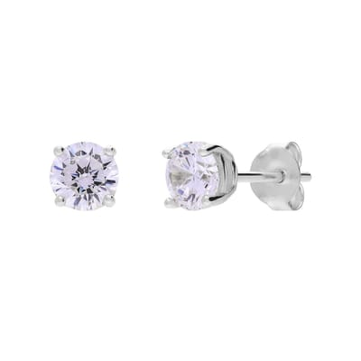 Lucardi Dames Zilveren oorknoppen met zirkonia 4mm - Oorbellen - 925 Zilver - Zilverkleurig