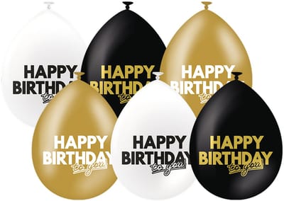 Ballonnen | Happy Birthday | Collectie: Celebration! | Zwart, Goud & Wit | 6 stuks