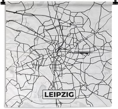 Wandkleed - Wanddoek - Leipzig - Plattegrond - Kaart - Stadskaart - 180x180 cm - Wandtapijt