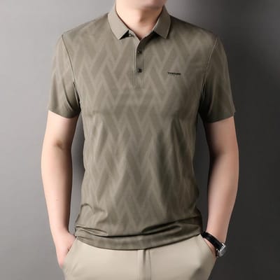 Heren Heren Moerbeizijde T-shirt met korte mouwen Heren Middelbare leeftijd Halve mouwen Dunne sectie van de revers POLO-shirt 4XL gray