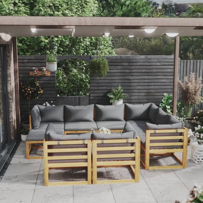 vidaXL - 10-delige - Loungeset - met - kussens - massief - acaciahout