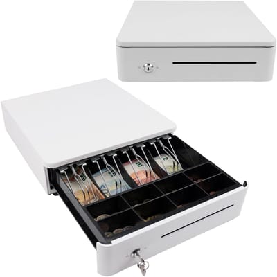 Kassalade Onderbouw - Geldlade Metaal - Winkel Organisatie - Robuuste Metalen Constructie - 10.4 Centimeter Diep - Wit