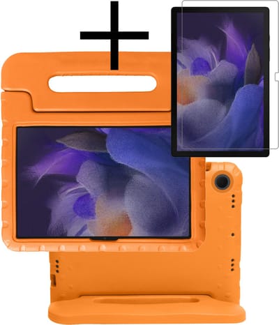 Hoes - Geschikt voor Samsung Galaxy Tab A8 - Met Screenprotector - Kinderhoes Shockproof Bumper - Kidsproof Case - Tablet Hoesje - Kinder Cover - Oranje