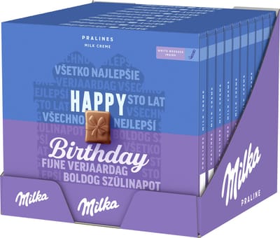 Milka Happy Birthday Chocolade Pralines Doos 10 x 110g - 20 Pralinés - Bonbons en Pralinés - Verjaardag Cadeau Vrouw of Man - Geschenkset voor Man en Vrouw - Chocoladecadeau - Cadeautjes - Liefde - Bonbons