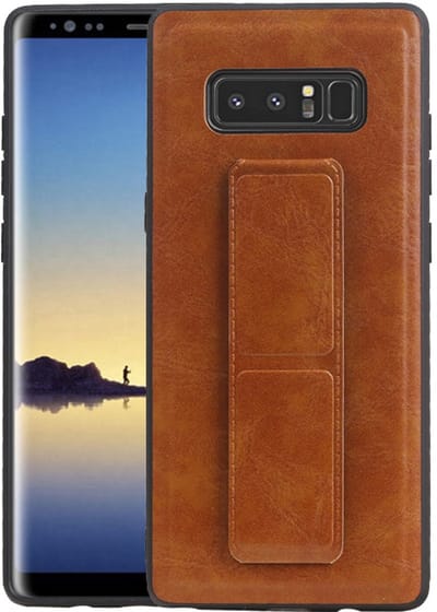 Grip Stand Hardcase Backcover - Telefoonhoesje - Achterkant Hoesje - Geschikt voor Samsung Galaxy Note 8 - Bruin
