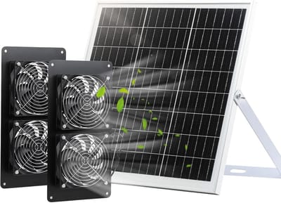 SnelShoppen - Weerbestendige Zonne-energie Ventilator 20W met 4 DC Ventilatoren voor Kippenhokken, Kassen, Schuren, Huisdierenhuizen en Raamuitlaat