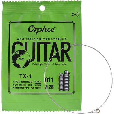 Orphee TX-1 Single String Vervanging voor Akoestische Folk Gitaar 1e E-Snaar (.010) 10-Pack Koolhydraatarm 011 black