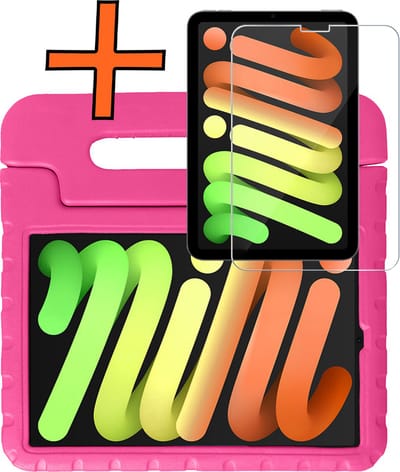 Hoesje - Geschikt voor Apple iPad Mini 7 (2024) - 8.3 inch - 7e Generatie - Met Screenprotector - Kinderhoes Shockproof Bumper - Kidsproof Case - Tablet Hoes - Kinder Hoes Cover - Roze