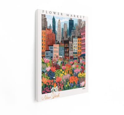 Artaza Canvas Schilderij New York Skyline - 30x40 cm - Wanddecoratie Bloemenmarkt - Muurdecoratie Vintage - Schilderijen Op Canvas Kleurrijk