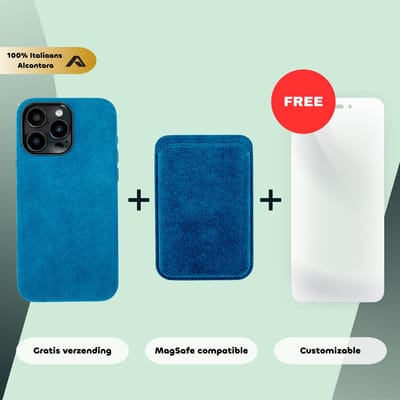 iPhone 14 Pro Max – Alcantara Case + MagSafe Wallet + Gratis Screenprotector | Sapphire Blue