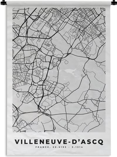 Wandkleed - Wanddoek - Plattegrond - Kaart - Stadskaart - Frankrijk - Villeneuve-d'Ascq - 120x180 cm - Wandtapijt