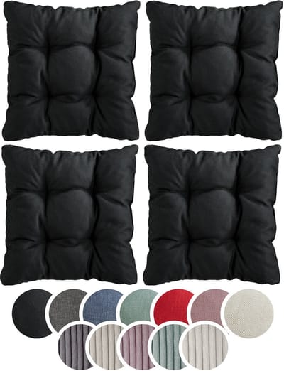 sleepling stoelkussen, 38 x 38 cm, set van 4, zachte bekledingsstof, zitkussen in zwart