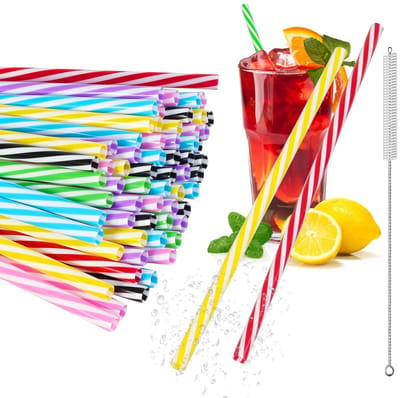 Dailygoods- Rietjes 60 stuks - Herbruikbare Rietjes - Rietjes van Plastic - Rietjesborstel - Voor Smoothies/Cocktails - 23 cm lang, 0,7 cm diameter