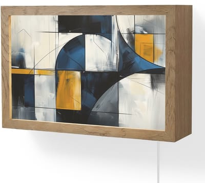 Wandlamp 30x20 cm - Oplaadbaar - Abstract - Vormen - Goud - Blauw - Geometrisch - Wandlampen binnen woonkamer - Slaapkamer lamp met kabel - Decoratieve nachtlamp - Vloerlamp snoer