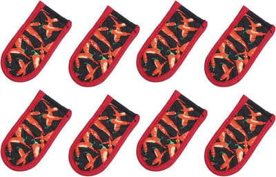 8 stuks gietijzeren pannengrepen van katoen, 3,1 inch x 5,9 inch pannenlap, hittebestendige handgrepen voor keuken, zwart/rood
