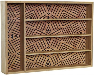 2x stuks bamboe houten bestekbakken/lades met patroon in de vakken 35.5 x 25.5 x 5 cm - bestekbakken/lades