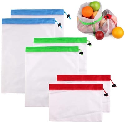 Cosensi- Nettassen 6 stuks - Herbruikbare Boodschappentassen - Multifunctionele Koordtas - Milieuvriendelijke Tas - Kleurgecodeerd - Transparant Polyester Mesh - Opbergzakken