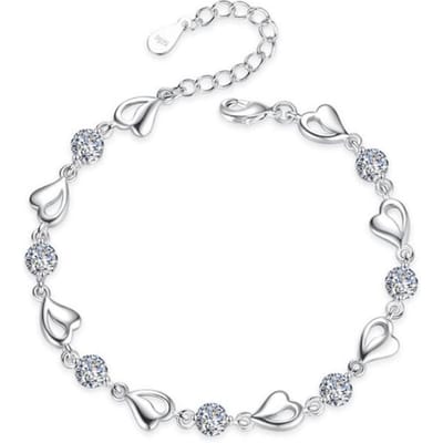 Nieuwe 925 Sterling Zilver Nieuwe Sieraden Armband Hoge Kwaliteit Retro Eenvoudige Kleur Hartvormige Kubieke Zirkonia Lengte 17cm +4cm white