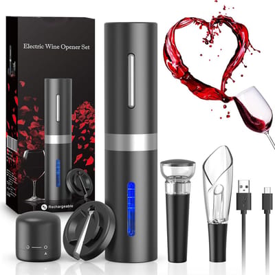 Elektrische kurkentrekker, oplaadbaar, 6-in-1, draadloos, automatische flesopener, capsulesnijder, USB-oplader, beluchter, vacuümsluiting, voor cadeau voor Kerstmis, wijnliefhebbers