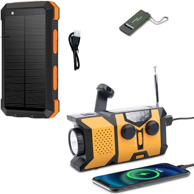 Meest Verkochte Radio Op Batterijen (Accu) Voor Rampen - Inclusief 10.000 mAh Solar Powerbank - Powerbank Zonneenergie - Radio Opwindbaar - Noodradio - Noodradio Solar Opwindbaar - Oranje