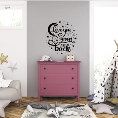 Muursticker - Love You To The Moon And Back - 40,6 x 44,1 - Zwart