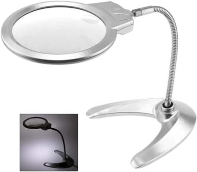 Vergrootglas Bureau - Leeslamp - Fijn Werk - Verstelbare Metalen Slang - 2.5X 5X Vergroting - Zilver