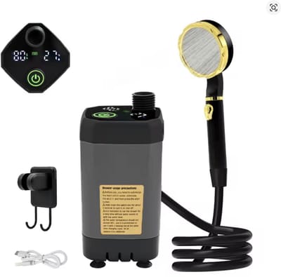 Nood douche - Douche Kit Oplaadbaar noodpakket - Elektrisch verwarmbaar - Grijs - Buitendouche Pomp met Smart Digital Display - Douchekop voor thuis - Reizen, Wassen - Verstelbare 6000mAh doucheset - Camping